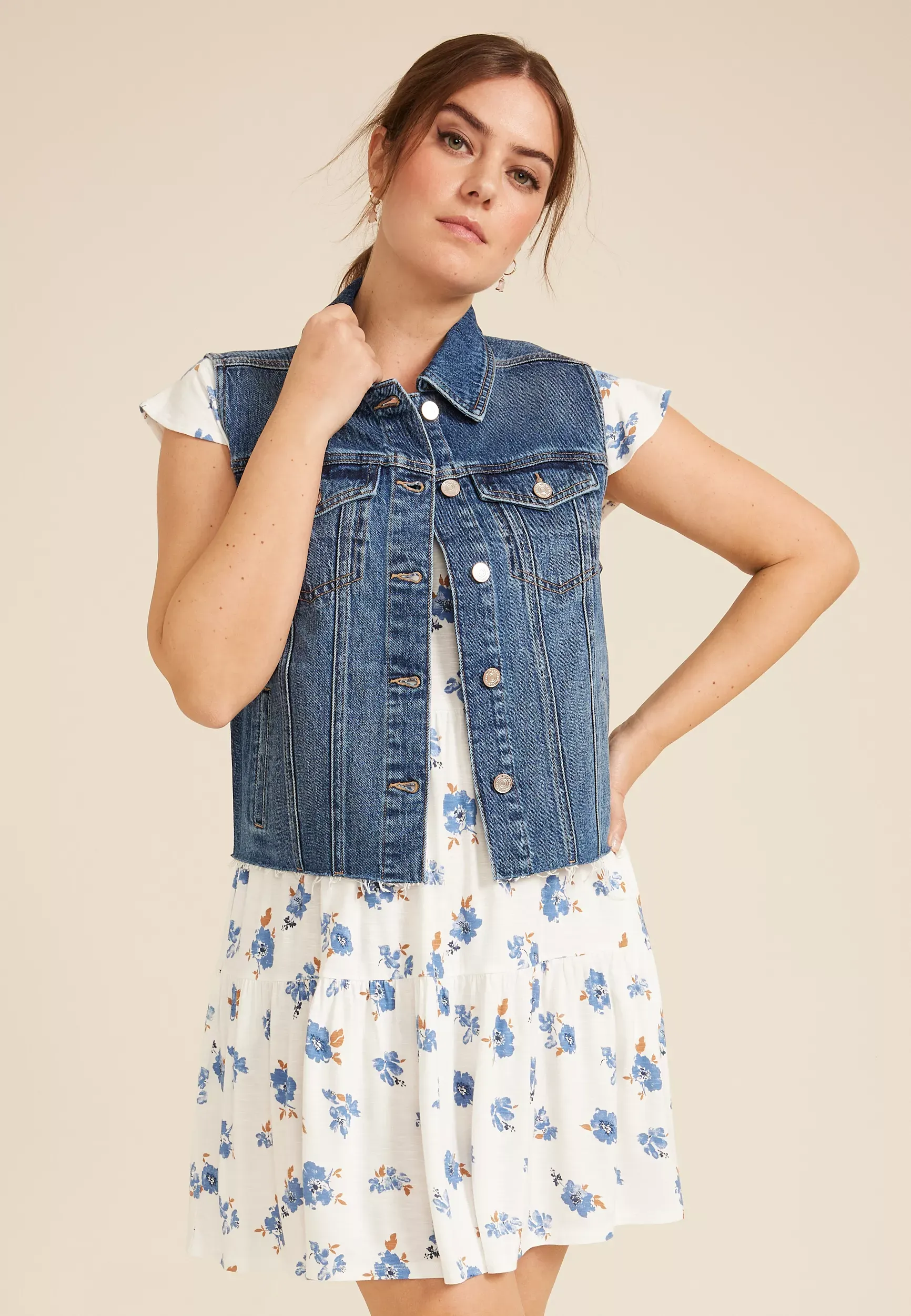 Maurices Women's Dark Raw Hem Blue Denim Vest  - Xx Large
