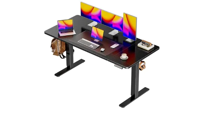 Huuger 55 x 28 Large Electric Standing Desk, Height Adjustable Computer Desk, 27.6″ Deep Desktop, Stand up Gaming Office Table with 2 Hooks, 3 Preset Heights, for Home Office, Black