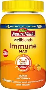 Nature Made Wellblends ImmuneMAX Gummies, Vitamin C 1000mg + Zinc, Selenium, & Vitamin D3 5000 IU, Immune Support Supplement, 42 Gummies
