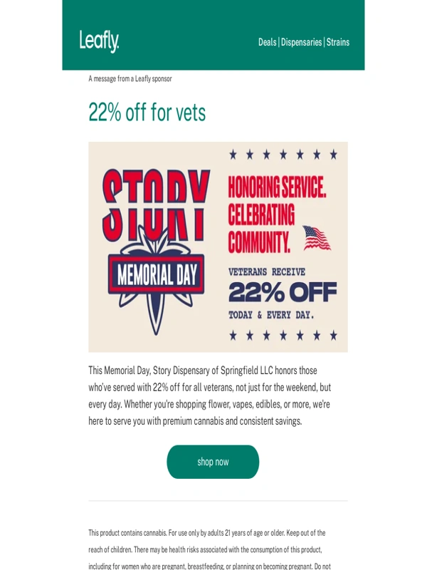 Leafly - 22% off every day for vets at Story ??
