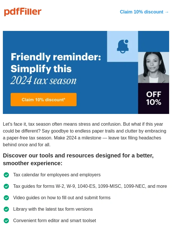 PDFfiller - Friendly reminder: your discount is waiting