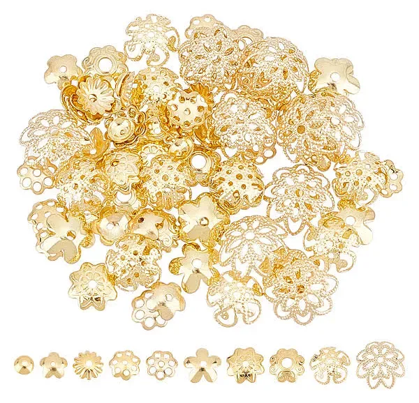 Unicraftale 100Pcs 10 Styles 304 Stainless Steel Bead Caps