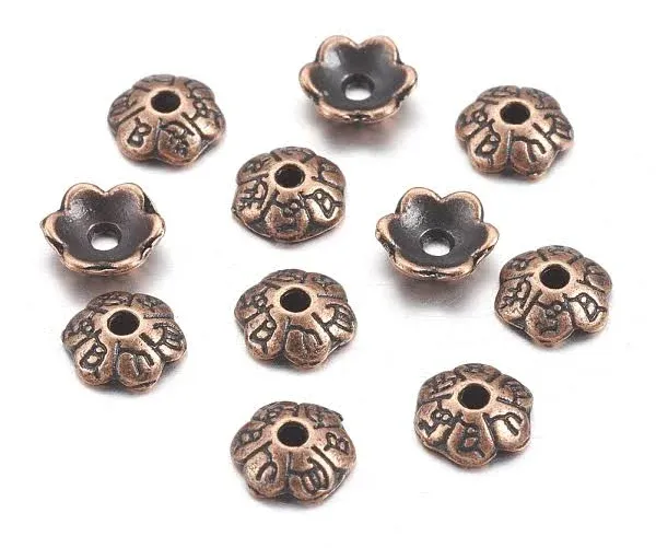 Honeyhandy 6-Petal Tibetan Style Flower Bead Caps