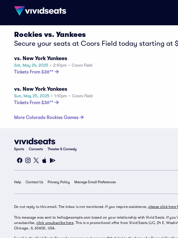Vivid Seats - Homestand Alert ⚾ Rockies vs. Yankees Today