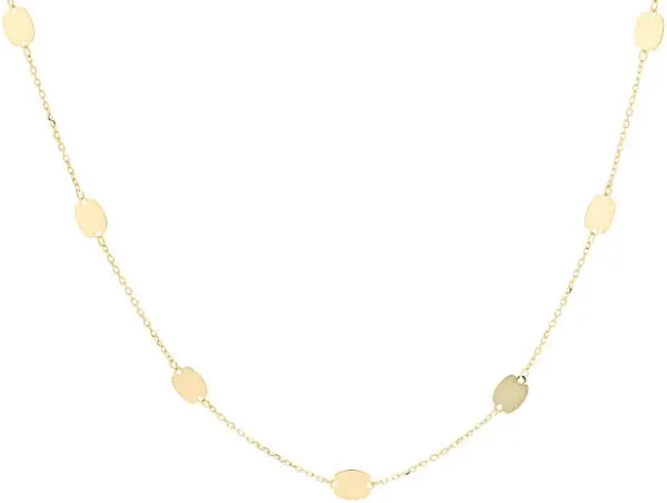 10K Yellow Gold Oval Disc Station Necklace, 20 inch