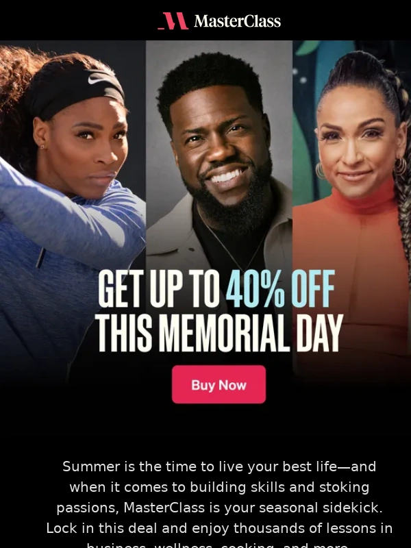 MasterClass - Memorial Day sale! Save up to 40% off