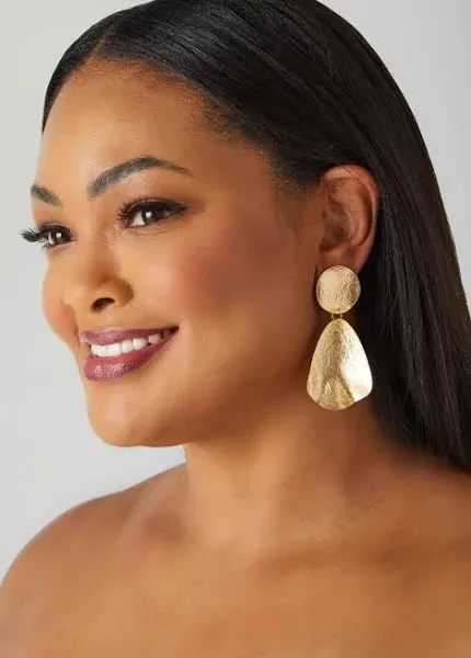 Ashley Stewart Plus Size Hammered Teardrop Clip-On Earrings
