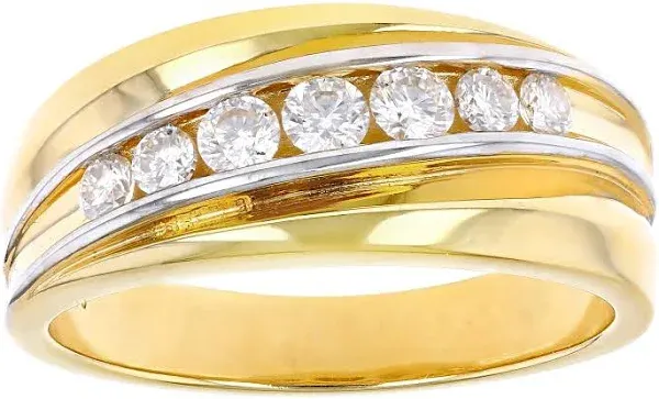 Moissanite Platineve And 14K Yellow Gold Over Silver Mens Band Ring .54ctw DEW