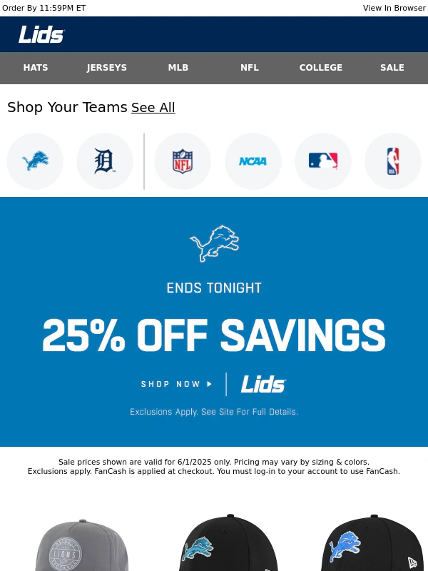 Lids - ENDS TONIGHT... 25% Off Lions Gear