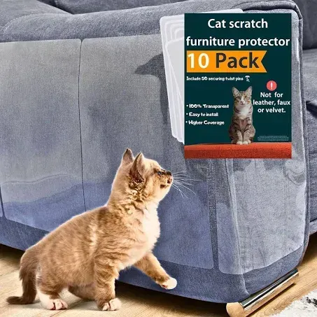 Anti Cat - Scratch Furniture Protector, 10-Pack, Heavy-Duty, with 50 Twist Pins