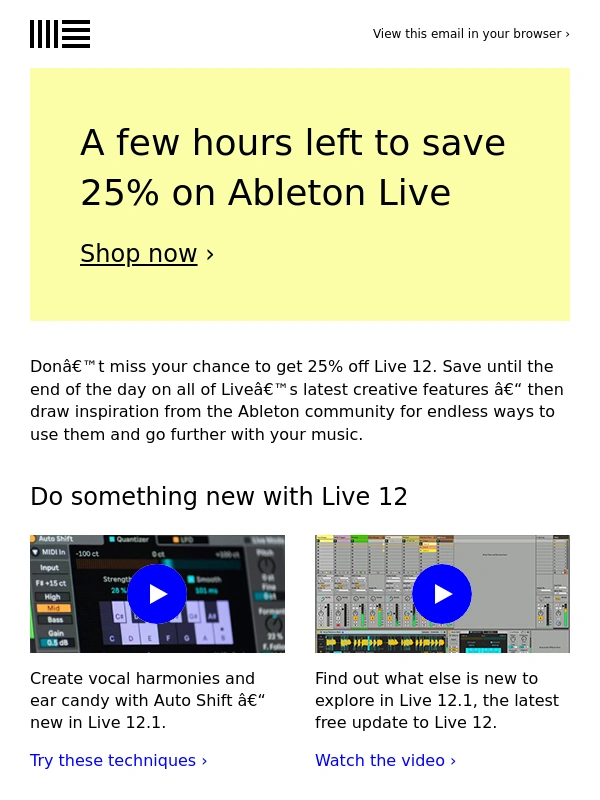 Ableton - Last chance to save 25% on Ableton Live