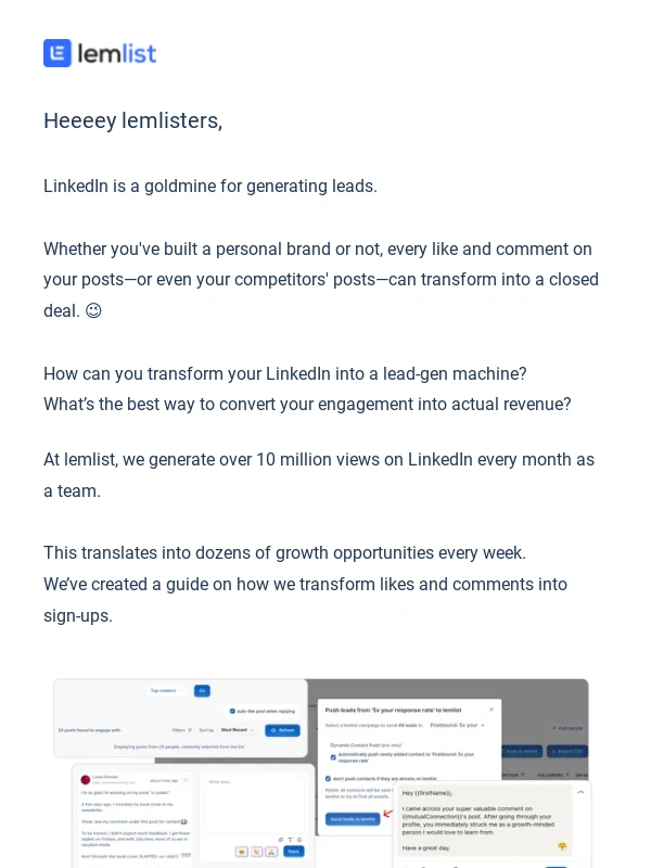 Lemlist - Turn LinkedIn likes and comments into $