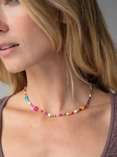 Natural Life Boho Beaded Daisy and Pearl Choker