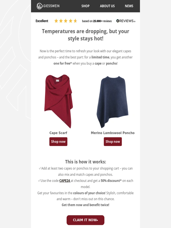 Giesswein - Buy 1 get 1 FREE: Capes & Ponchos for the perfect layered look