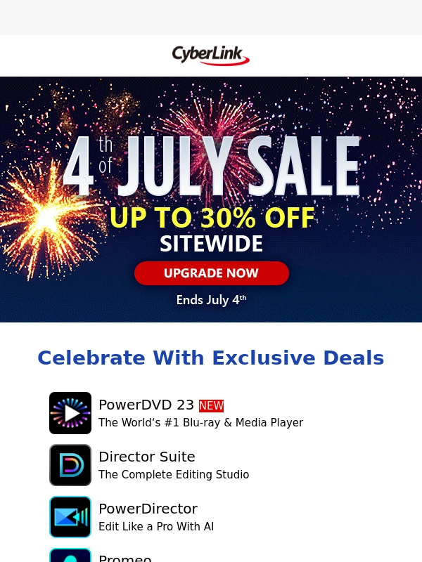 Cyberlink - Up to 30% OFF SITEWIDE | 4th of July Sale
