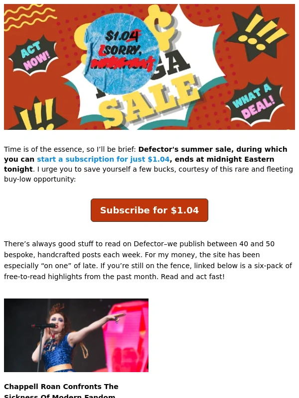 Defector - Last Call For Defector’s Summer Sale