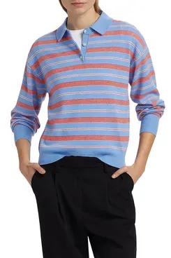Guest in Residence Collegiate Stripe Cashmere Polo Sweater