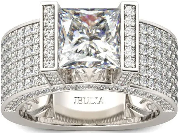 Jeulia Wide Princess Cut Sterling Silver Ring