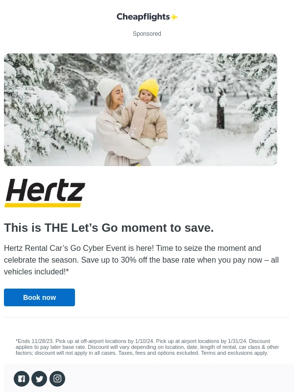 Cheap Flights - Save up to 30% off during the Hertz Cyber Week event