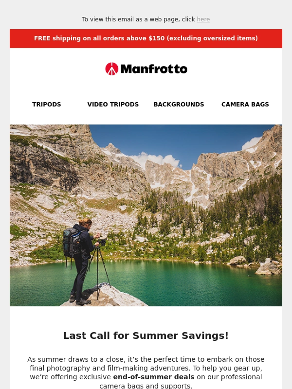 Manfrotto - Manfrotto’s End of Summer Sale Ends Soon!
