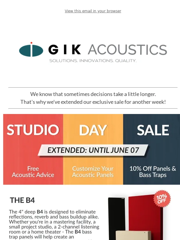 GIK Acoustics - Sale Extended! Grab Your 10% Off Now!