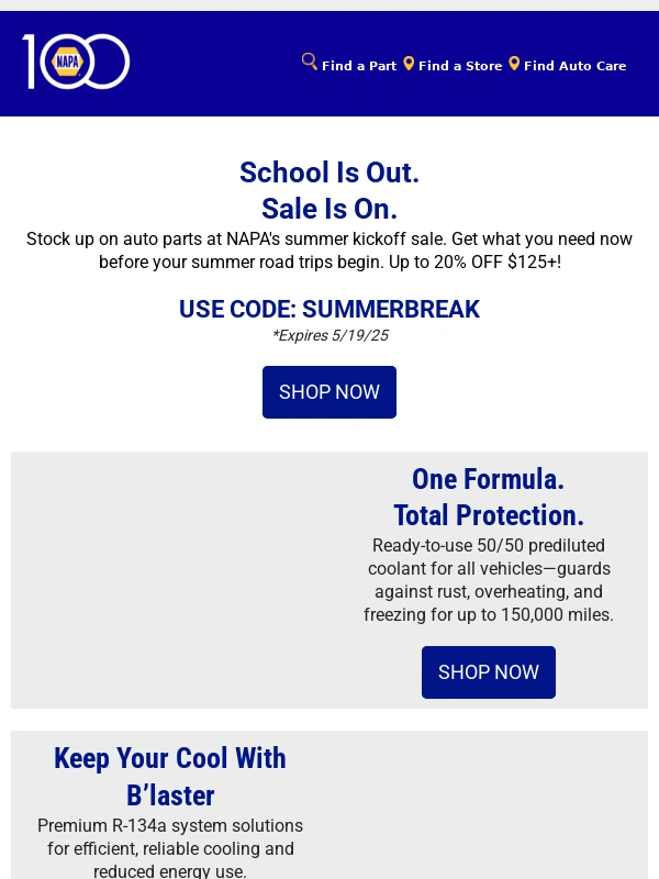 NAPA Auto Parts - School’s Out,Savings Are In