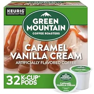 Green Mountain Coffee Roasters Caramel Vanilla Cream, Single-Serve Keurig K-Cup Pods, Flavored Light Roast Coffee Pods, 32 Count