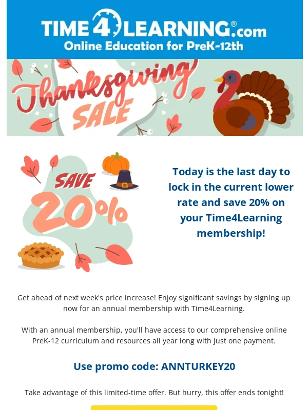 Time4Learning - Last day to save 20% on a year of learning