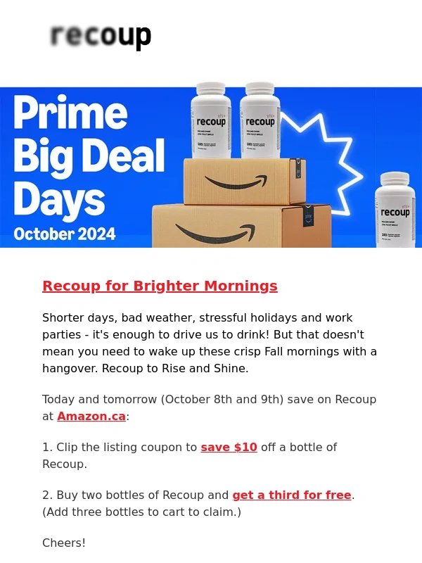 Amazon Canada - SAVE on Recoup Hangover Remedy this Fall