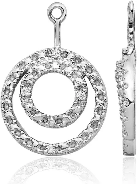 14K Solid Gold Double Circle Round Diamond Earring Jackets for Studs 0.03 carat tw. Natural White