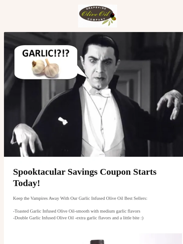 GoDaddy - Halloween Savings Coupon From Grapevine Olive Oil Company