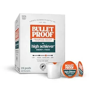 Bulletproof The High Achiever Single-Serve Pods, 24 Count, Medium-Dark Roast Enhanced Coffee with Lion's Mane Mushroom, B Vitamins, and Adaptogens for Energy and Focus