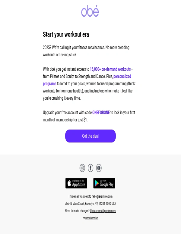 Obe Fitness - ⚡️PSA: $1 for 1 month of workouts⚡️
