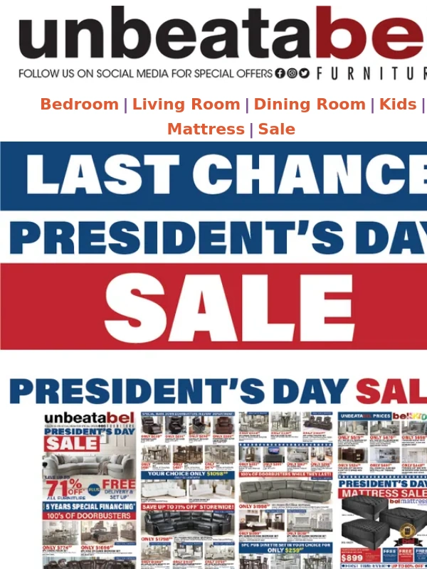 Bel Furniture - ⚡ Last Chance for Presidents Day Sale! Save Big!