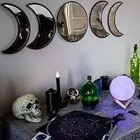 Black Magic Witch Moon Mirror - Announcing Love Gothic and Boho Home Wall Decor - Glass Moon Phase Mirror Set with Crystal Clear Reflection - Moon Mirror Wall Decor for Living Room Bedroom Nursery