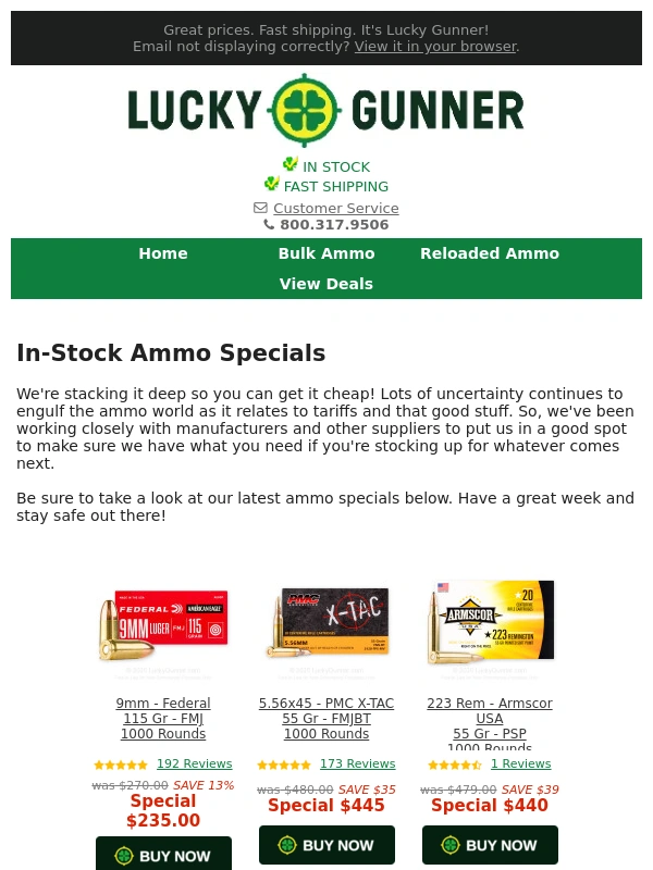 Lucky Gunner - Load Up for Less With This Week's Specials