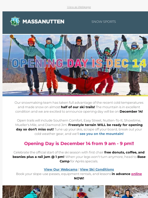 Massanutten - Massanutten Ski Slopes are opening on DEC 14!