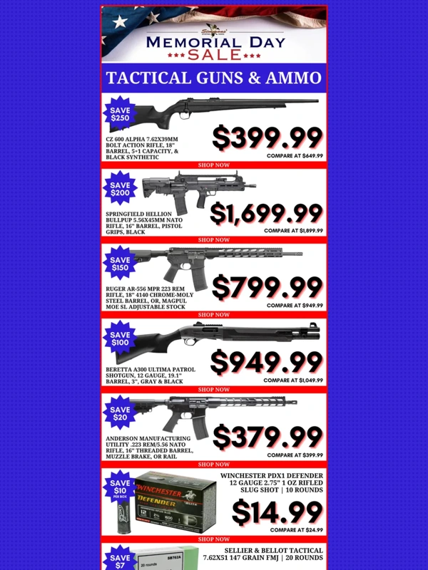 Simmons Sporting Goods - Memorial Day Sale: Shop Tactical Guns & Ammo at Simmons!