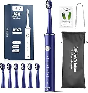 JTF Electric Toothbrush for Adults with 6 Brush Heads Tongue Scraper Cute Pickle Design Pocket Hug Card and Stand,5 Modes and Smart Timer Rechargeable Waterproof Sonic Toothbrush for Travel