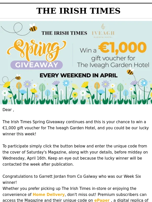 Irish Times - Could you be this weeks winner?