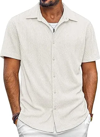 PJ PAUL JONES Men Shirts Casual Short Sleeve Button Down Shirts Summer Regular Fit Shirts Apricot
