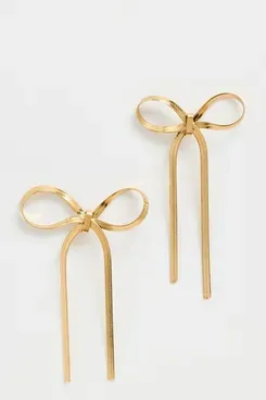 Adina Eden Herringbone Bow Tie Drop Stud Earrings