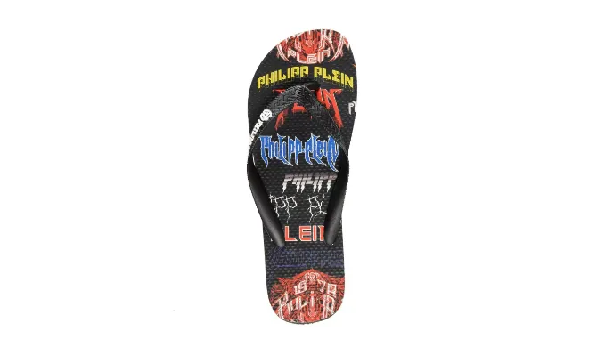 Philipp Plein Black/Multi Rubber Logo Print Flip Flops Shoes