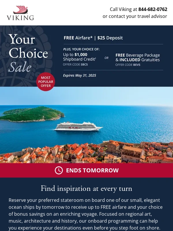 Viking Cruises - Your Choice Sale ends tomorrow—book now
