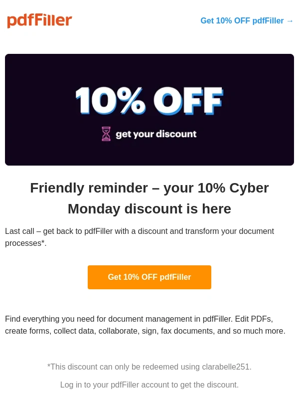 PDFfiller - ⏳ Last Chance: Cyber Monday discount is almost over