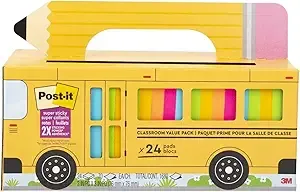 24-Pack 3"x3" Post-it Super Sticky Notes Value Pack w/ School Bus Carry & Storage Case (Orange, Pink, Blue, Green, Yellow) $13 + Free Shipping w/ Prime or on $35+