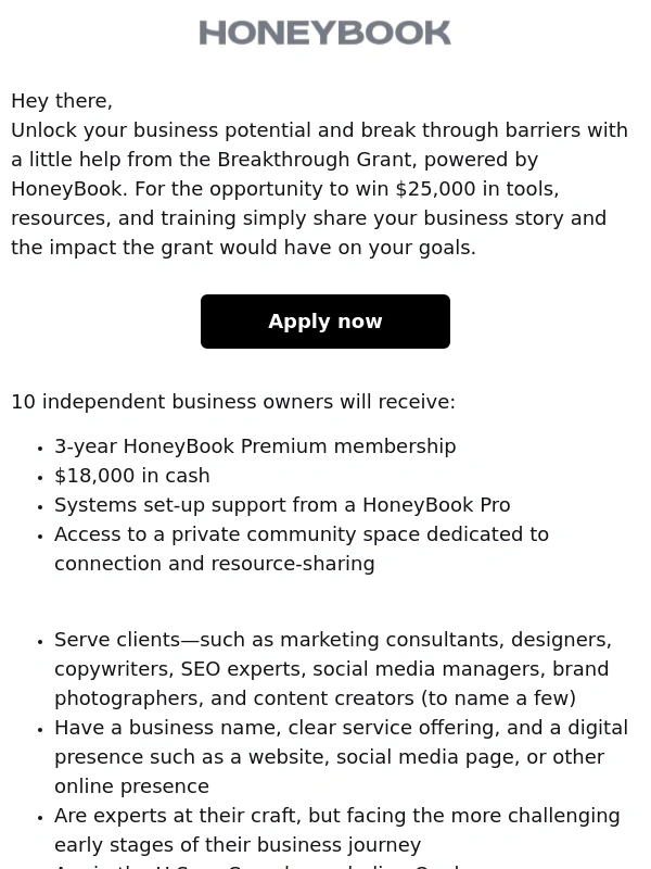 HoneyBook - You’re invited: Receive $25,000 to power your growth
