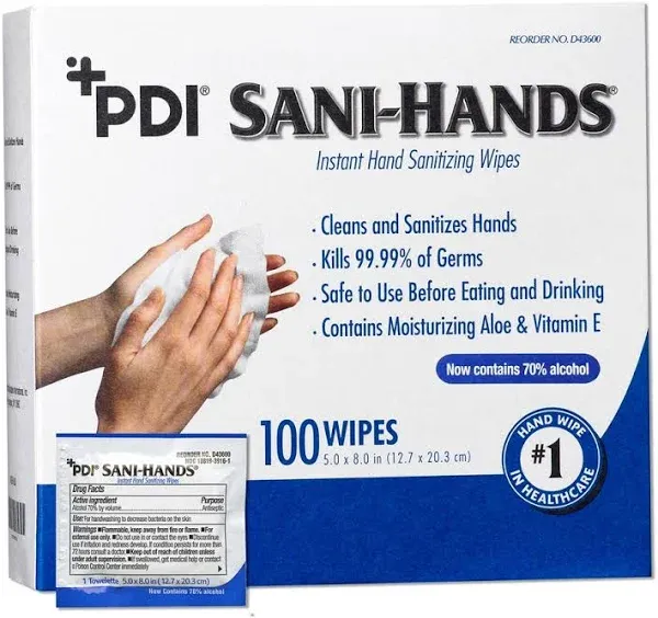 Sani Hands Hand Sanitizer Wipes 100 Packets Per Box