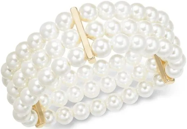 Charter Club Women's Triple- Row Imitation Pearl Stretch Bracelet