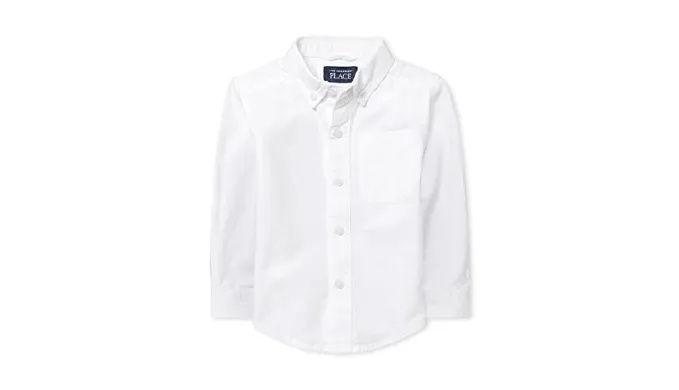 The Childrens Place Baby Boys and Toddler Boys Long Sleeve Oxford Button Down Shirt,White,3T